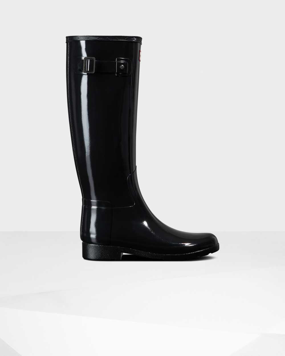 Hunter Women's Refined Slim Fit Tall Gloss Tall Wellington Boots Black,ENYZ01873
